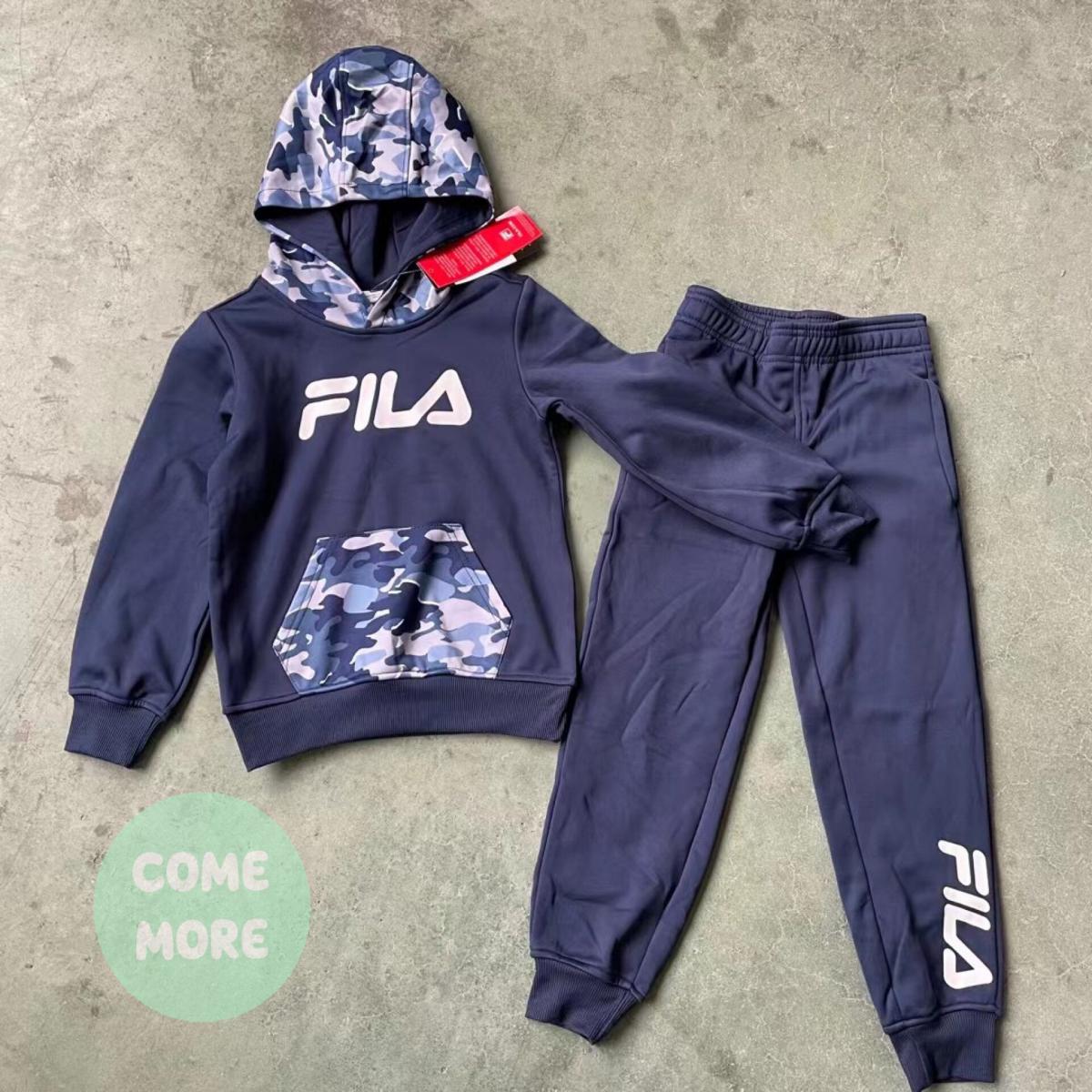 FILA-海外代購-迷彩藍色童裝男女童兒童小童時尚運動套裝親子款 平行進口